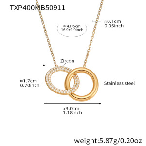 Ensembles De Bijoux Pour Femmes En Acier Inoxydable Imperméable À Double Cercle Simple Et Zircon Doré h5 