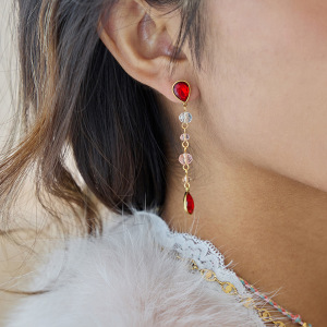 Boucles D'Oreilles Pendantes Luxueuses Pour Femme, En Acier Inoxydable Doré, Couleur Or, En Forme De Goutte Rouge. 1 Paire h5 Image3
