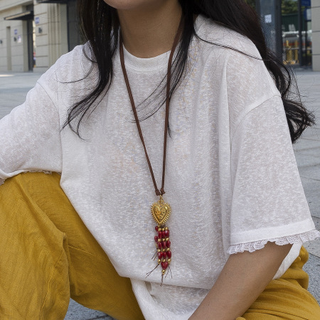 Collier long en acrylique doré en forme de cœur, 1 pièce 2