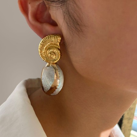 1 paire de boucles d'oreilles pendantes coquillages couleur or 2