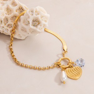 Bracelet Élégant En Acier Inoxydable Étanche Avec Breloque En Zircon En Forme De Cœur (1 Pièce) h5 Image2
