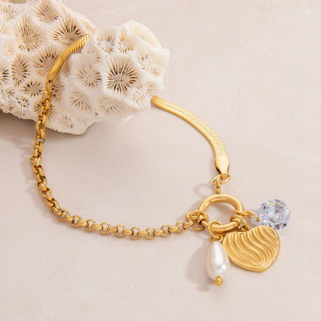 Bracelet élégant en acier inoxydable étanche avec breloque en zircon en forme de cœur (1 pièce) 2