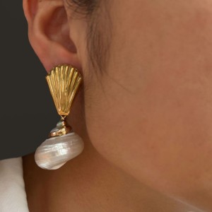 1 Paire De Boucles D'Oreilles Pendantes Coquillages Couleur Or h5 Image3