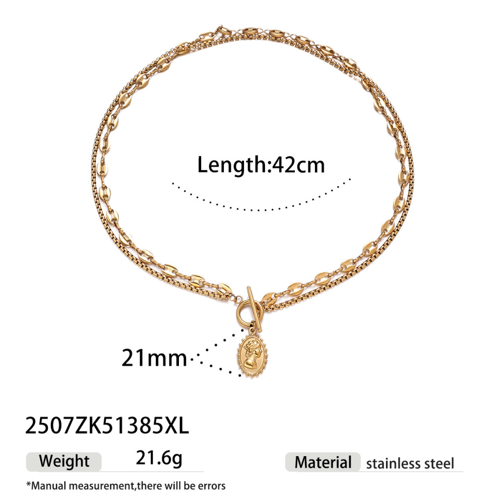Collier À Plusieurs Rangs En Acier Inoxydable Étanche Couleur Or (1 Pièce) 