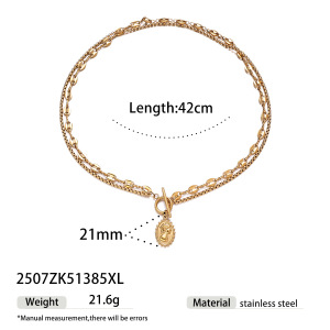 Collier À Plusieurs Rangs En Acier Inoxydable Étanche Couleur Or (1 Pièce) h5 