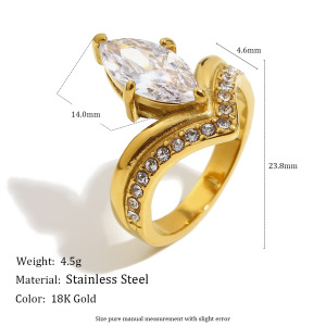 Bague De Luxe Pour Femme, En Acier Inoxydable Étanche, Forme Irrégulière, Ornée D'Un Zircon Et Sertie D'Une Couronne. h5 Image5