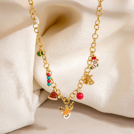 Ensemble de bijoux ethniques de Noël romantiques pour femmes, en acier inoxydable étanche (1 pièce). 2