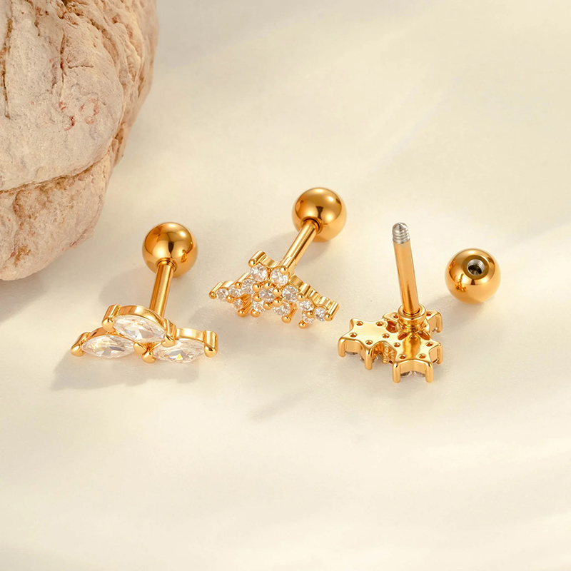 Boucles D'Oreilles Percées Délicates En Forme De Fleur, Couleur Cuivre Et Or, Zircone, Pour Femme, 1 Pièce Image3