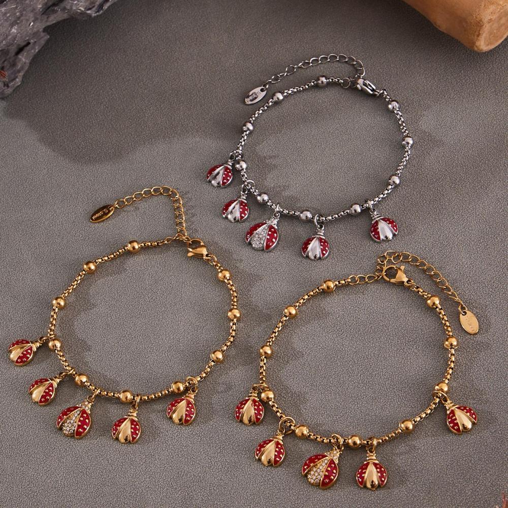 Ensembles De Bijoux Pour Femmes En Acier Inoxydable Imperméable Couleur Or Avec Zircon, Ornés D'Un Scarabée Exquis Image6