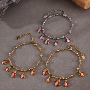 Ensembles De Bijoux Pour Femmes En Acier Inoxydable Imperméable Couleur Or Avec Zircon, Ornés D'Un Scarabée Exquis h5 Image6