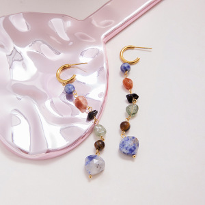Boucles D'Oreilles Pour Femme, Perles En Pierre Naturelle De Forme Irrégulière, Acier Inoxydable, Étanches (1 Pièce) h5 Image4