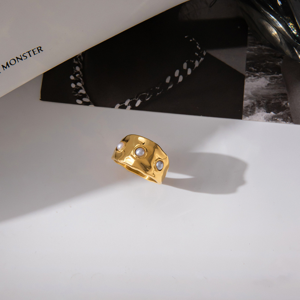 Bague Tendance En Acier Inoxydable Doré, De Forme Irrégulière Et Imperméable (1 Pièce). Image6