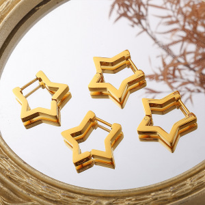 1 Paire De Boucles D'Oreilles Créoles En Acier Inoxydable Doré, Étanches, En Forme D'Étoile h5 Image2