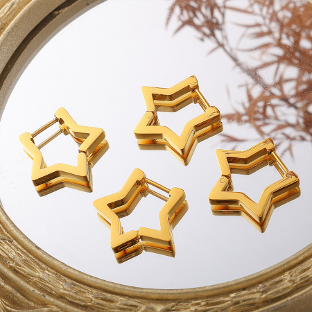 1 paire de boucles d'oreilles créoles en acier inoxydable doré, étanches, en forme d'étoile 2