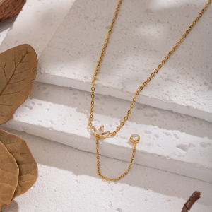 Collier Pendentif En Acier Inoxydable Étanche Couleur Or, En Forme De Fleur En Forme De Y, Orné D'Un Zircon. h5 Image3
