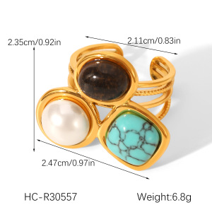 Bague Luxueuse En Acier Inoxydable De Forme Irrégulière, Couleur Or, Avec Pierres Précieuses, Pour Femme h5 Image2