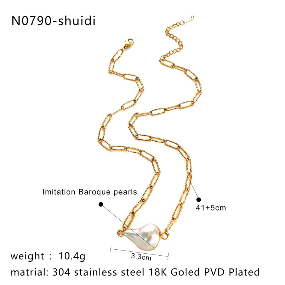 Collier Pendentif Couleur Or Perle 1 Pièce Image2