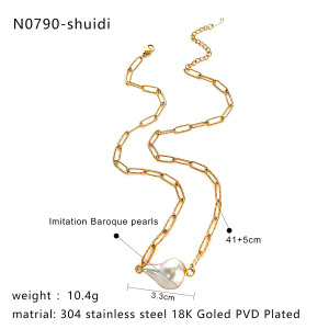 Collier Pendentif Couleur Or Perle 1 Pièce h5 Image2