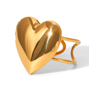 Bague Simple En Acier Inoxydable Couleur Or, Style Daily Heart, 1 Pièce h5 