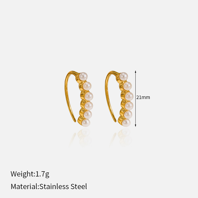 1 Paire De Boucles D'Oreilles Puces En Acier Inoxydable Imperméable, Forme Irrégulière, Couleur Or Et Perle 
