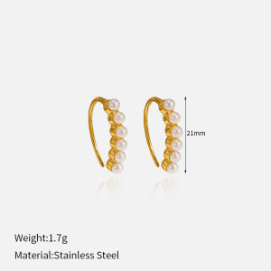 1 Paire De Boucles D'Oreilles Puces En Acier Inoxydable Imperméable, Forme Irrégulière, Couleur Or Et Perle h5 