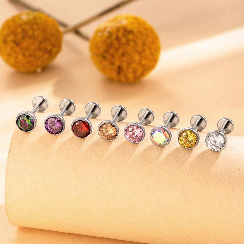 Boucles D'Oreilles Percées Simples En Alliage De Titane Et Zircon Pour Femme, 1 Pièce h5Image4