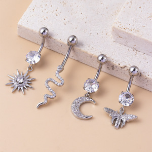 Piercing De Nombril En Cuivre Et Zircon, 1 Pièce, Soleil Et Lune h5 Image4