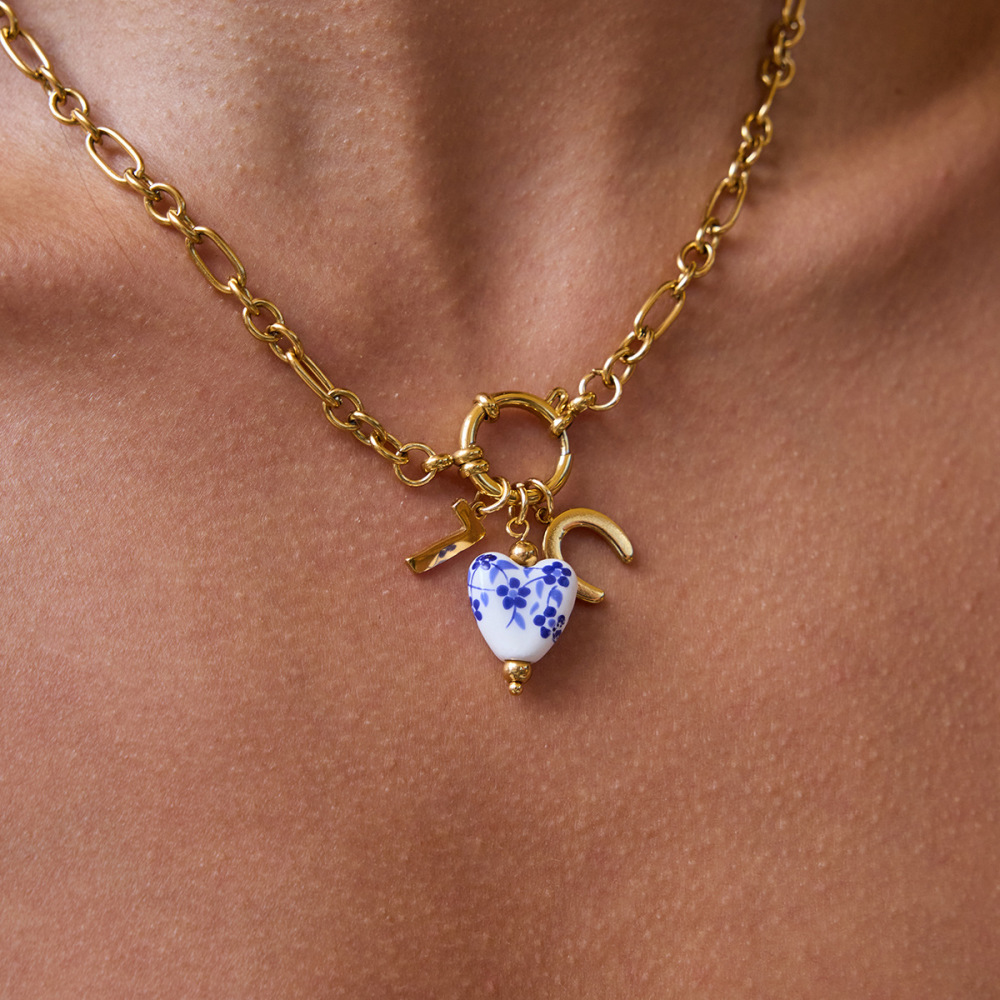 Collier Pendentif Femme Exquis En Forme De Cœur Et De Soleil, En Acier Inoxydable Étanche Couleur Or Et Perle (1 Pièce) h5Image5