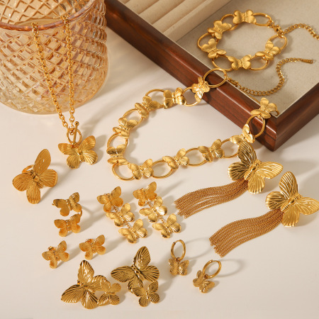 Ensemble de colliers pour femmes, 1 pièce, en acier inoxydable étanche, couleur or, motif papillon