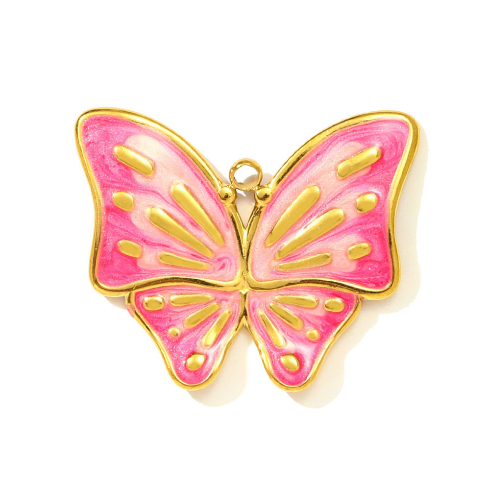 Pendentif Papillon Rayonnant En Acier Inoxydable Étanche Couleur Or (1 Pièce)