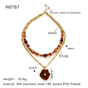 Collier Multicouches En Acrylique Couleur Or Et Résine Florale, 1 Pièce h5 Image2