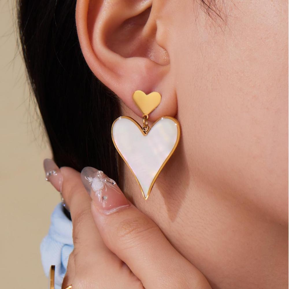 Ensembles De Bijoux Élégants Pour Femmes, En Acier Inoxydable, Couleur Or, En Forme De Cœur Et De Coquillage h5Image6