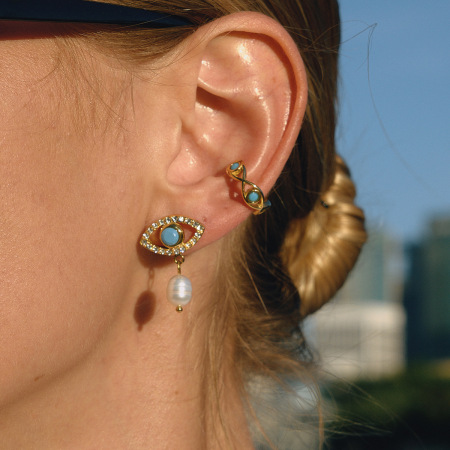 1 paire de boucles d'oreilles pendantes pour femme, en acier inoxydable, imperméables, couleur or et acrylique, ornées d'un œil de diable rayonnant.