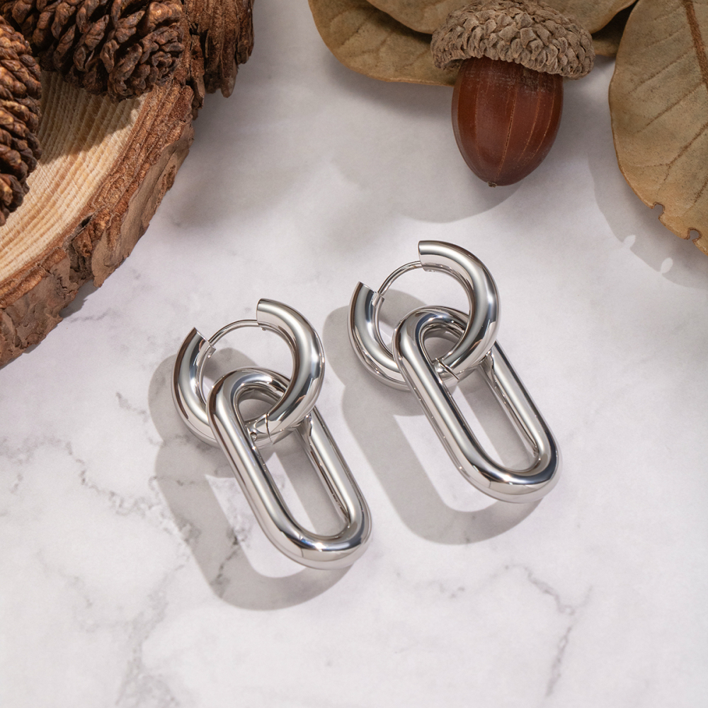 1 Paire De Boucles D'Oreilles Créoles Rondes En Acier Inoxydable Étanche Couleur Or Image5