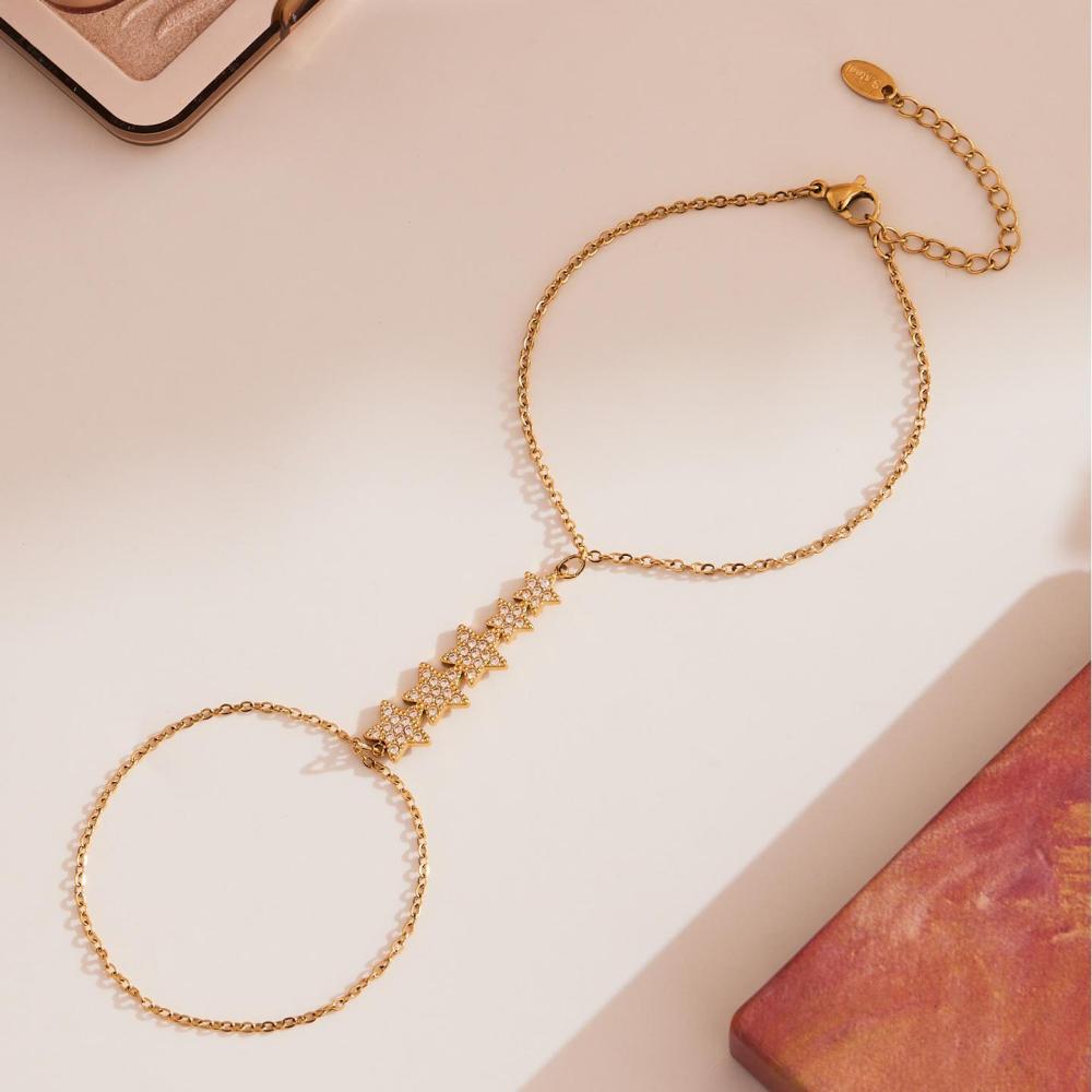 Bracelet Chaîne Femme Classique En Acier Inoxydable, Étanche, Couleur Or, Orné D'Un Zircon (1 Pièce). Image9