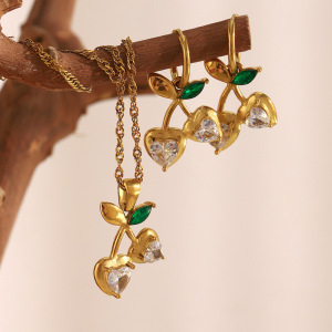 Ensemble De Bijoux De Luxe Pour Femme, En Acier Inoxydable Imperméable, Orné D'Un Zircon Cerise Et D'Un Bijou Décontracté. h5 Image2