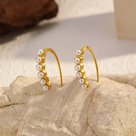 1 paire de boucles d'oreilles puces en acier inoxydable imperméable, forme irrégulière, couleur or et perle