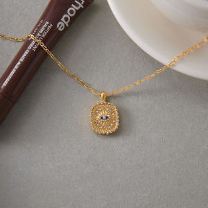 Collier Pendentif Sophistiqué Œil De Diable En Acier Inoxydable Étanche Couleur Or Pour Femme (1 Pièce) h5 Image5