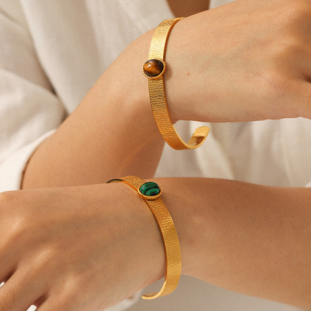 Bracelet jonc luxueux pour femme, de forme irrégulière, en acier inoxydable, étanche, couleur or (1 pièce) 2
