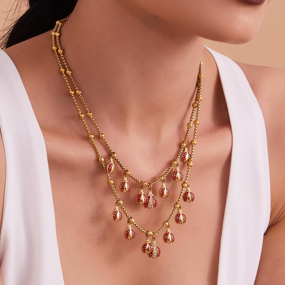 Ensembles De Bijoux Pour Femmes En Acier Inoxydable Imperméable Couleur Or Avec Zircon, Ornés D'Un Scarabée Exquis Image2