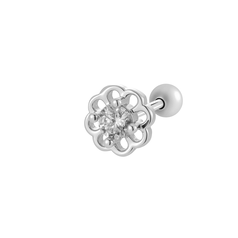 Boucle D'Oreille Piercing Fleur Cuivre Or Zircon 1 Pièce