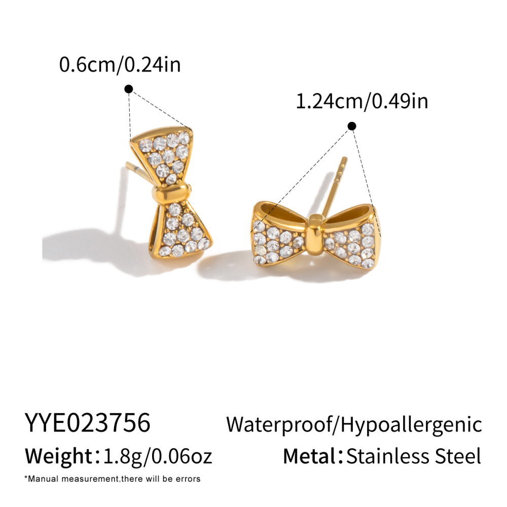 Boucles D'Oreilles À Clous En Acier Inoxydable Doré, Imperméables, Avec Nœud Papillon (1 Paire) 