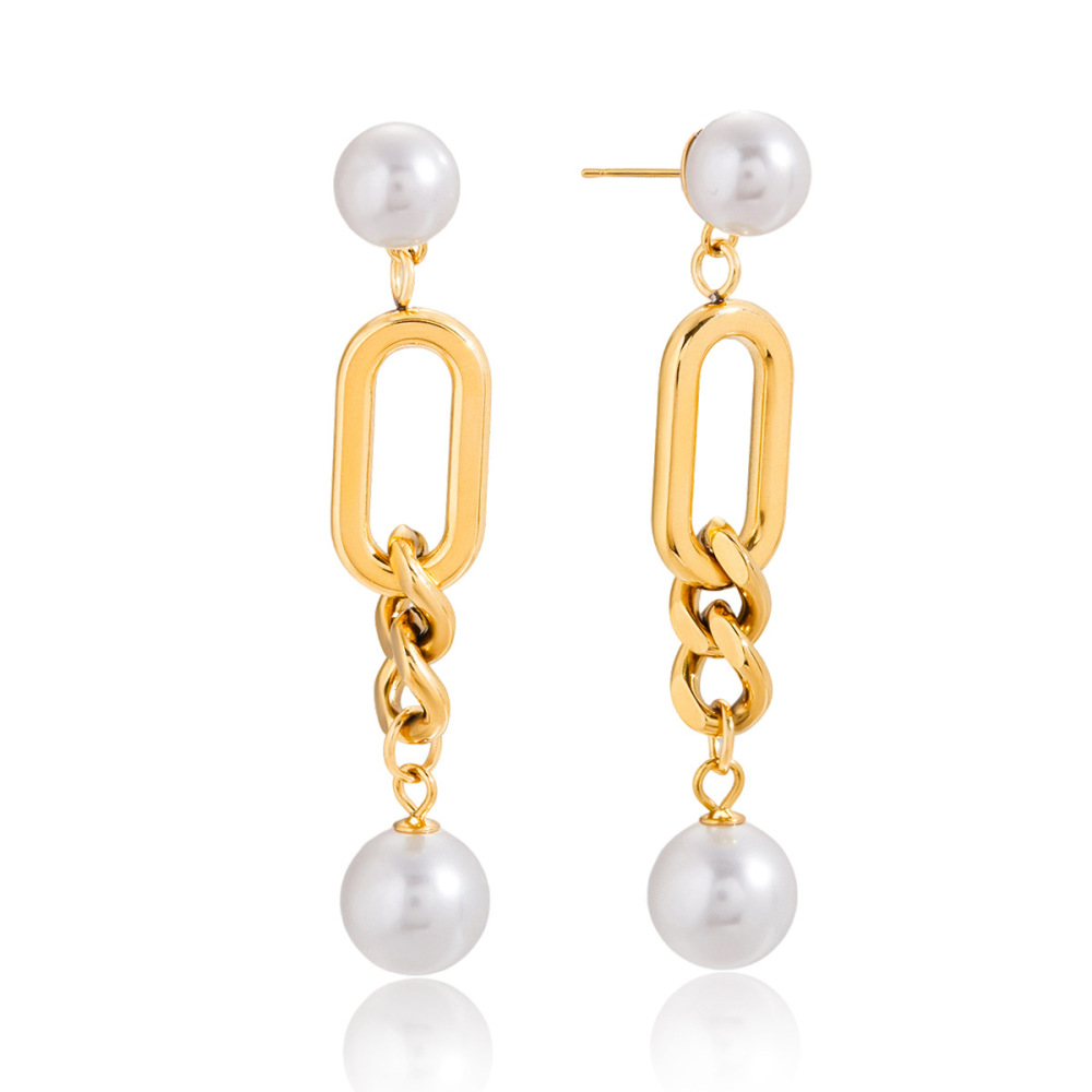 Boucles D'Oreilles Pendantes Glamour Pour Femme, En Acier Inoxydable Doré, Étanches, 1 Paire 