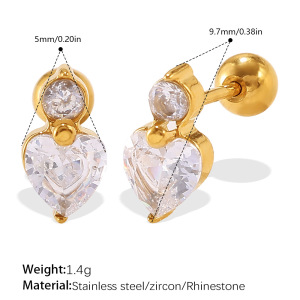 1 Paire De Boucles D'Oreilles À Clous En Acier Inoxydable Doré, Imperméables, Ornées De Strass Et Motif Floral h5 Image2