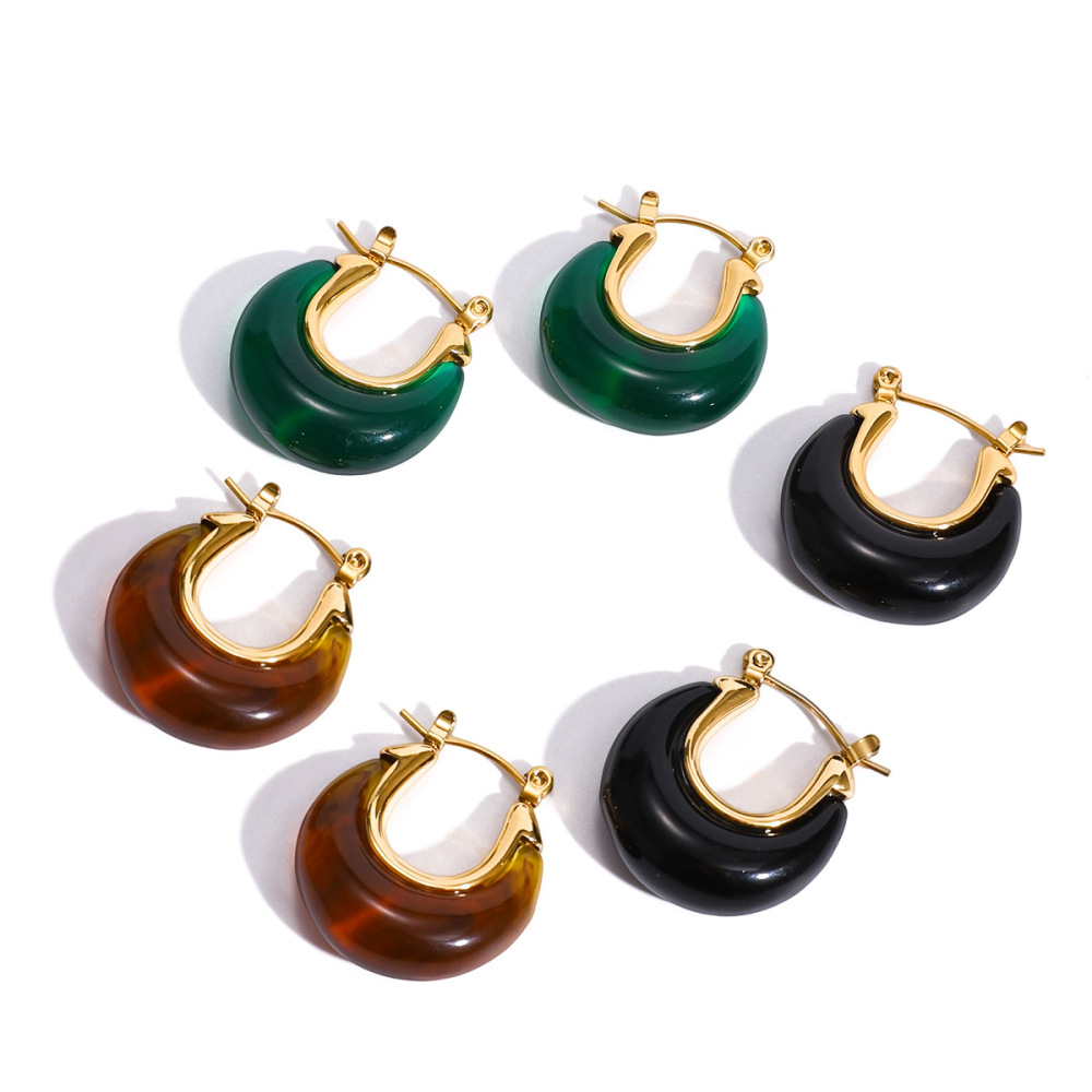 1 Paire De Boucles D'Oreilles Créoles Classiques En Résine Couleur Or Pour Femme h5Image5