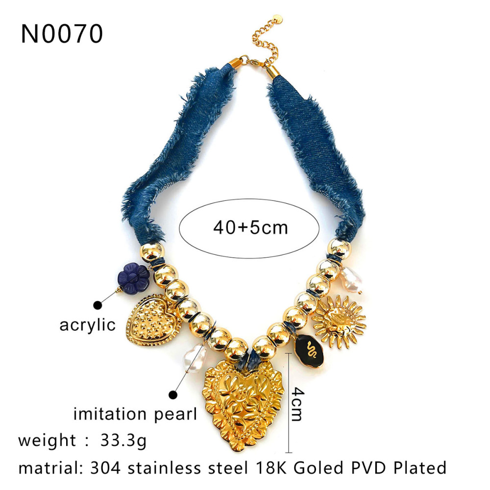 Collier Pendentif Rétro En Forme De Cœur Et De Soleil Couleur Or, 1 Pièce Image2