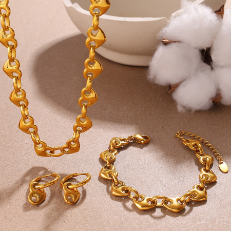 Ensemble de bijoux en acier inoxydable étanche en forme de cœur, couleur or