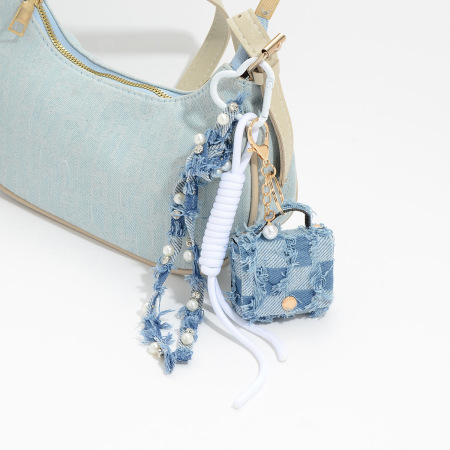 1 pièce de breloque de sac en jean avec nœud en forme de cœur 2
