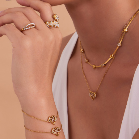 Ensembles de bijoux pour femmes en acier inoxydable imperméable avec zircon doré, motif cœur romantique et infini 2