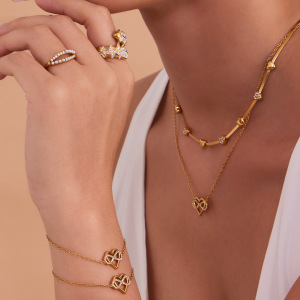 Ensembles De Bijoux Pour Femmes En Acier Inoxydable Imperméable Avec Zircon Doré, Motif Cœur Romantique Et Infini h5 Image2